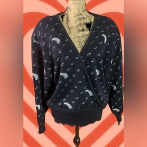 Vintage Schrader Dark Navy Blue/Black  & Silver Knit Sweater